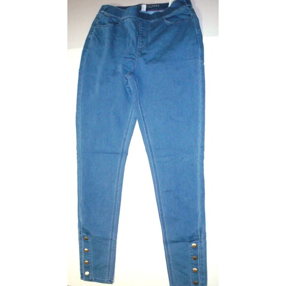 New Womens Isaac Mizrahi Live Divine Denim Pull On Jeans Blue Gold Snaps 4 Tall - Picture 2 of 10